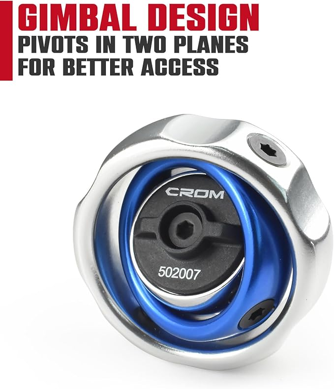 CROM Gimbal Palm Ratchet – 72-Tooth, Two-Axis, Reversible Finger Ratchet for Tight Spaces, Anodized Finish, Compact for One-Handed Control (1/4-Inch Drive)
