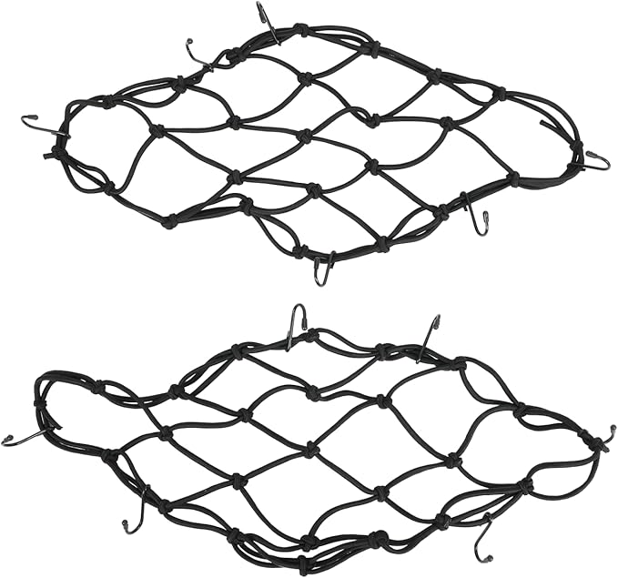 2-Pack Bungee Net Motorcycle Cargo Net, 12" x 12" Small Cargo Net Stretch to 24" with 6 Adjustable Hooks Bike Bungee Cord Net