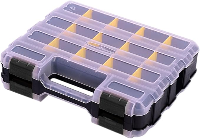 Tool Box Storage Organizer, TONGQI 34-Compartment Double Side Small Parts Box with Removable Plastic Dividers for Hardware, Screws, Bolts, Nails, Jewelry and Fishing Accessories, 1 Pack