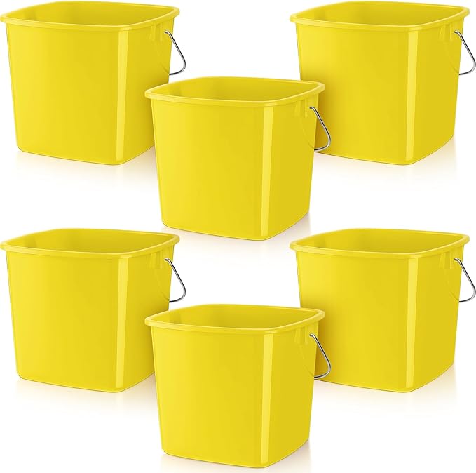 Zhehao 6 Pcs 3 Quart Bucket for Cleaning Small Sanitizer Bucket for Restaurant Square Plastic Pail with Handles for Home, Offices, Commercial Use, Food Service(Yellow)