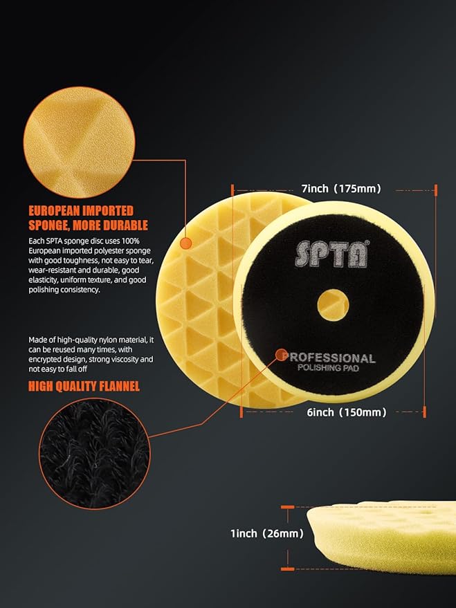 Buffing Polishing Pads, SPTA 6 Inch 150mm Body Repair Polishing Pad Set Made for 6 Inch Backing Plate, 6 Pcs Buffing Pads with Sponge, Wool and Micro-Fiber Pad Set for Car Detailing polishing Buffing