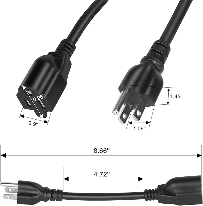 KUNLUN 5 Pack Short Extension Cord, 3 Prong 8-Inch Small Extension Cord Outlet Saver 16AWG/13A for Indoor Outdoor Use, NEMA 5-15P to NEMA 5-15R Power Extension Cable
