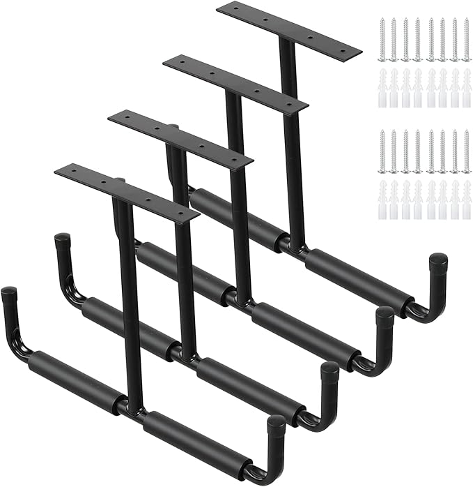 Ihomepark Overhead Garage Storage Rack, Heavy Duty Ceiling Mounted Garage Hooks Utility Hanger for Lumber Bike Tools(4 Pack, Black)