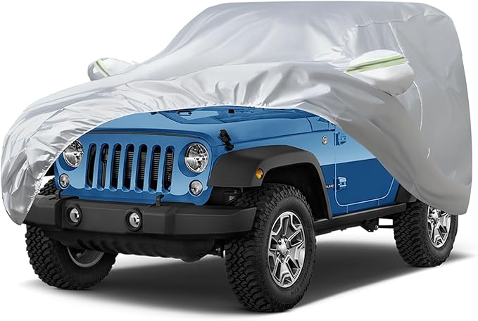 Favoto Heavy Duty Car Cover - Waterproof Compatible with Jeep Wrangler 2 Door (1987-2024) All Weather Full Exterior Cover Outdoor Dust Rain Sun Snow Protection