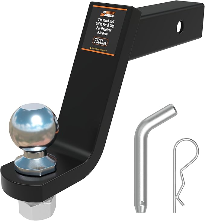 DEEAGLE 2 in Ball Hitch with Pin, Heavy Duty Steel Receiver Hitch, Fits 2 in Receiver, 7500lbs, 6 in Drop