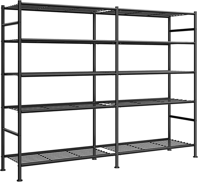 Sakugi Storage Shelves - 5-Tier Heavy Duty Garage Shelving Units with Leveling Feet & Wall Anchor, Large-Capacity Metal Shelf for Garage, Pantry, Kitchen, 59.1" x 15.7" x 69.2", Black