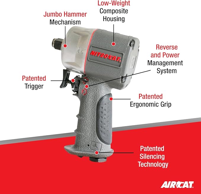 AIRCAT Pneumatic Tools 1076-XL 3/8-Inch NITROCAT Composite Compact Impact Wrench : Low Weight Power Impact Wrench : Tool for Automotive Improvement & Maintenance