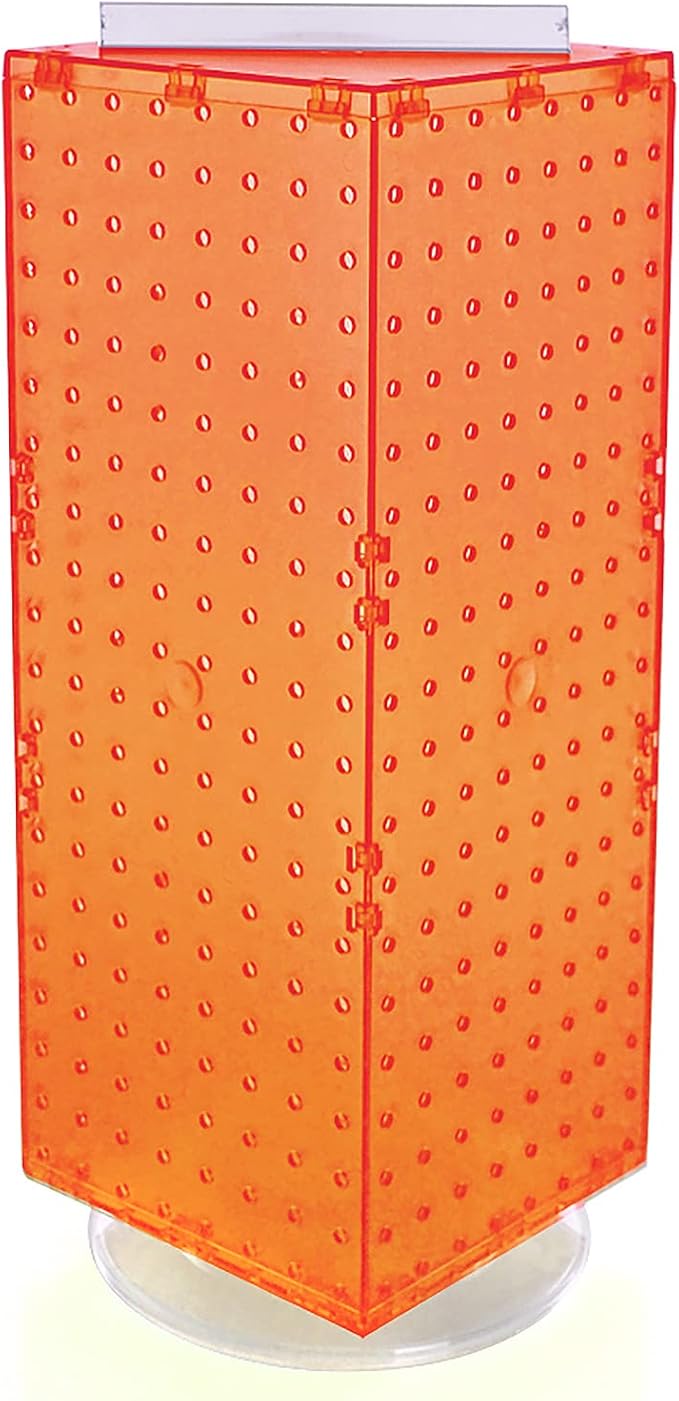 Azar Displays 703385-ORG Four-Sided Revolving 8”W X 20”H Pegboard Counter Display, Orange