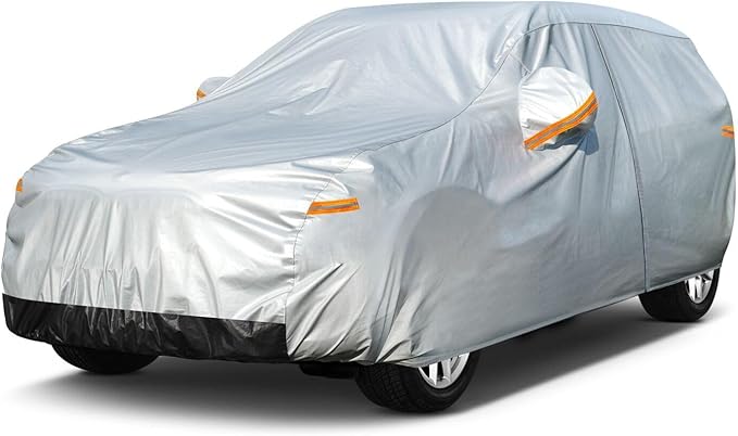 6 Layers SUV Car Cover Waterproof All Weather, 100% Waterproof Outdoor Car Covers Full Exterior Covers for Automobiles Sedan Hatch SUV Rain Sun UV Dust Protection. Size S3 (See Size Chart)