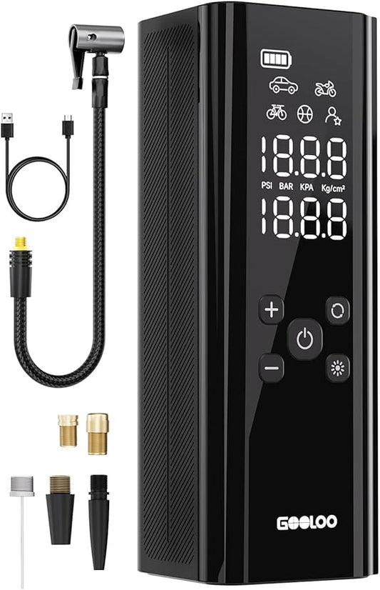 GOOLOO GT150 Tire Inflator Portable Air Compressor，4X Faster 150PSI Cordless Air Pump for Car Tires with Tire Pressure Gauge, Smart Electic Tire Pump with Auto-Shutoff for Pickup, Motor, Bike，Balls