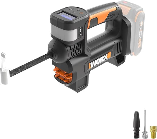 WORX Tire Inflator Portable Air Compressor, Cordless Air Pump for Car Tires, Motorcycle & Balls, 20V 150 PSI Bike Pump with Digital Pressure Gauge & Auto Shut-Off, Tool Only, WX092L.9