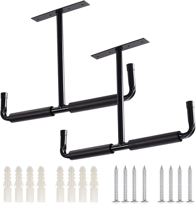 Ihomepark Overhead Garage Storage Hooks, Heavy Duty Ceiling Mounted Garage Utility Hanging Rack for Lumber Bike Tools, Black