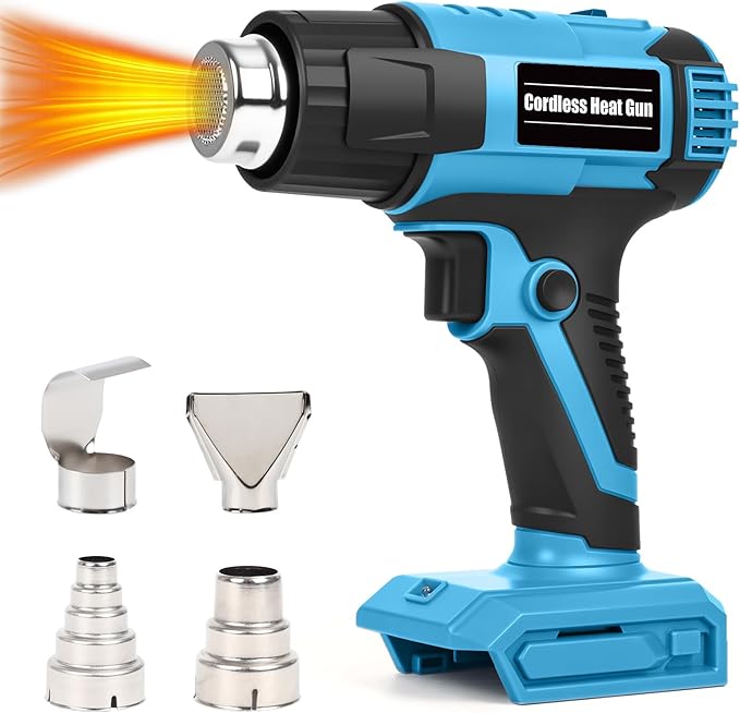 【380W・1022°F & 572°F】Cordless Heat Gun Compatible with Makita 18V Battery, Portable Hot Air Gun Fast Heating Dual Temp with LED Light 4 Nozzles for Shrink Tubing, Resin & Vinyl Wrap (No Battery)