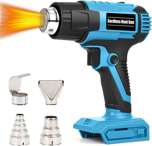 【380W・1022°F & 572°F】Cordless Heat Gun Compatible with Makita 18V Battery, Portable Hot Air Gun Fast Heating Dual Temp with LED Light 4 Nozzles for Shrink Tubing, Resin & Vinyl Wrap (No Battery)