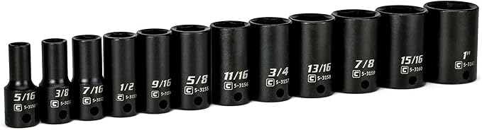 Capri Tools 3/8 in. Drive Semi-Deep Impact Sockets Set, SAE, 5/16 to 1 in, 12-Piece