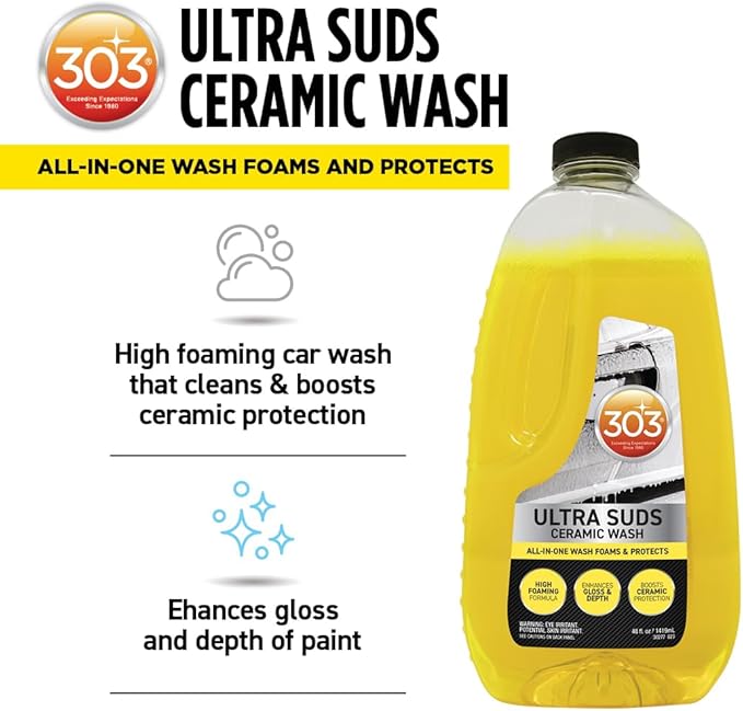 303 Products Ultra Suds Ceramic Car Wash Soap – Ceramic Coating for Cars with Foaming Formula, Enhanced Gloss & Shine Protectant, 48 fl. oz. (30277)