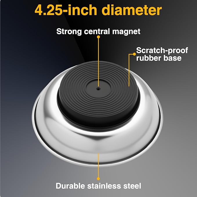 4-Piece Magnetic Tray Set, 2 Large Square & 2 Round Stainless Steel Trays with Strong Magnet for Tool Organization, DIY Stickers Included