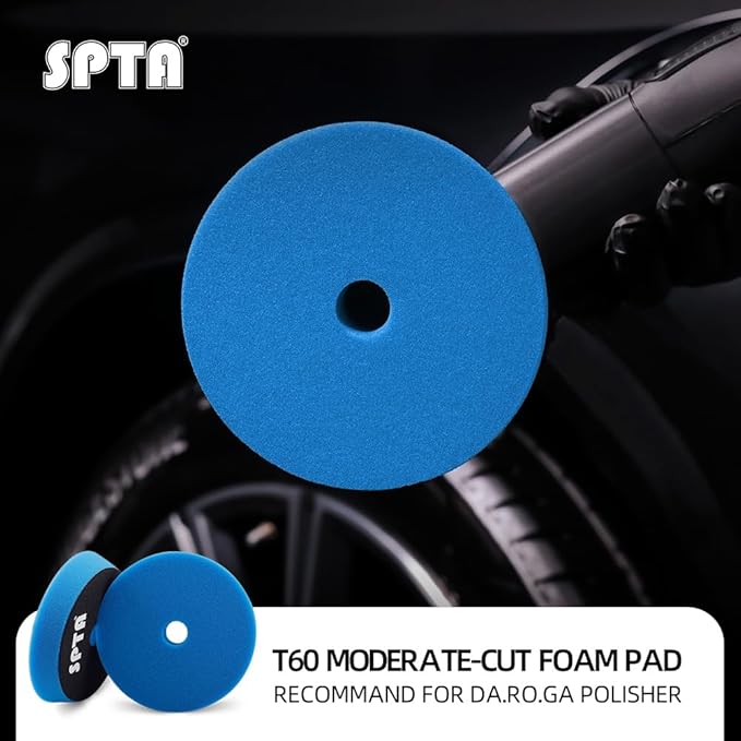 Blue T60 Moderate-Cut Foam Polishing Pads, SPTA 1Pc 3.5 Inch Face for 3 Inch 80mm Backing Plate Compound Buffing Sponge Pads for Car Buffer Polisher Compounding, Polishing and Waxing -FPTSS3G