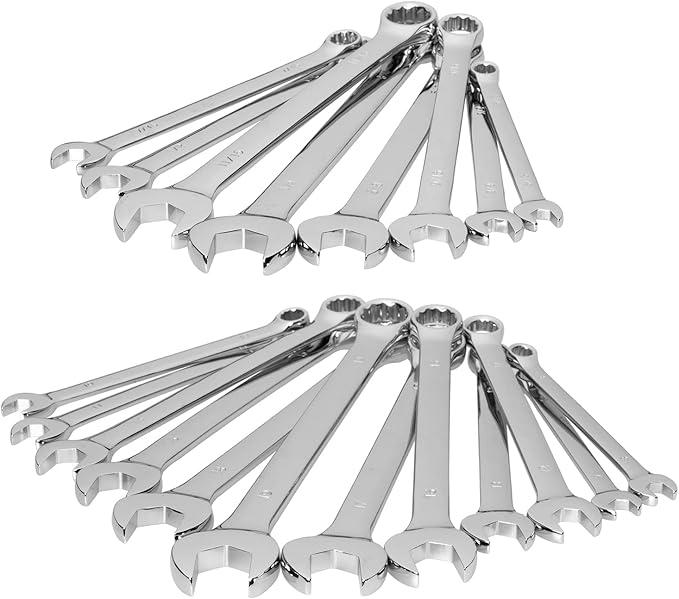 Max Torque 20-Piece Premium Metric and SAE Combination Wrench Set in Rack | Metric Size 8mm - 19mm, Inch Size 5/16” - 3/4” | Longer Wrench Body Design, Chrome Vanadium Steel, Unique V-Groove Open End