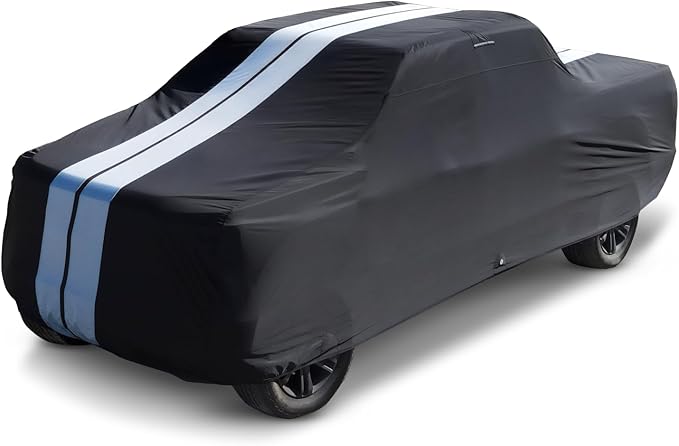 iCarCover Premium Plus Truck Cover Waterproof All Weather Rain Snow UV Protection Full Car Covers, Ram 1500, 2500, 3500, Mega cab 6'4" Standard Bed, Size T89 (See Size Chart) Stripe - Black/Gray