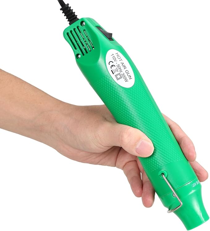 Heat Gun for Crafting, 110V 300W Handed Hot Air Gun, 3.28FT Ultra-Long Cable Portable Heat Gun with Stand and Power Cord for Shrinking Wrapping PVC, DIY Embossing and Drying Paint (Green)