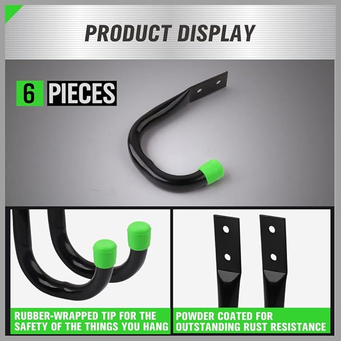 SWANLAKE Heavy Duty Garage Storage Utility Hooks, Utility Hooks for Garage Wall,Color Black (6PCS)