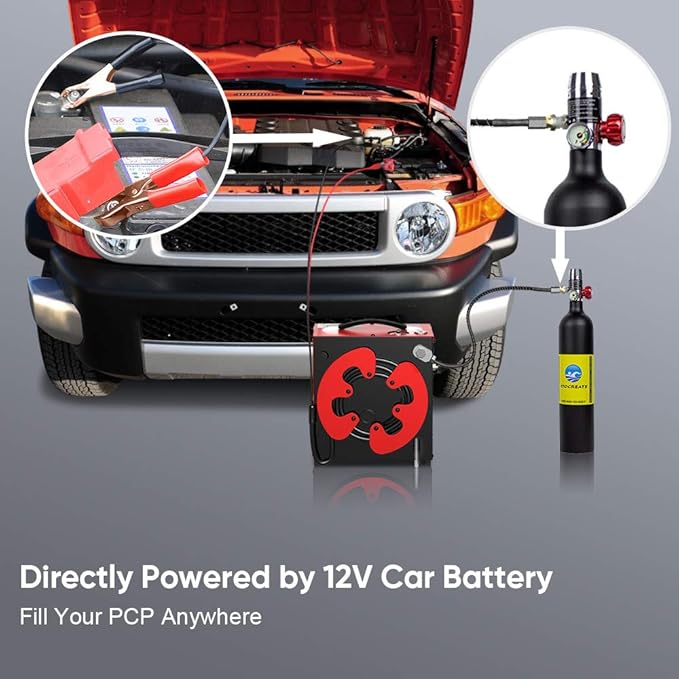 GX PUMP GX-E-CS3 PCP Air Compressor, Auto-Stop,Oil-Free, Built-in Water-Oil Separator Filter, Powered by Car 12V DC or Home 110V AC w/Converter,4500Psi/30Mpa,Paintball Air Compressor Pump