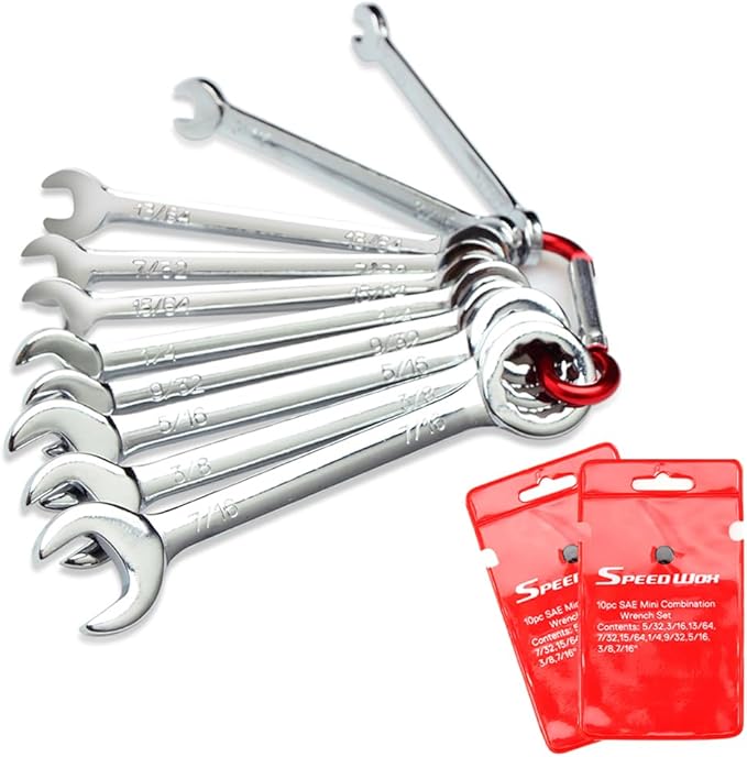 SPEEDWOX Mini SAE Wrench Set, 10-Piece, Open/Box End, Made of High Carbon Steel, Heat Treated for Strength and Durability