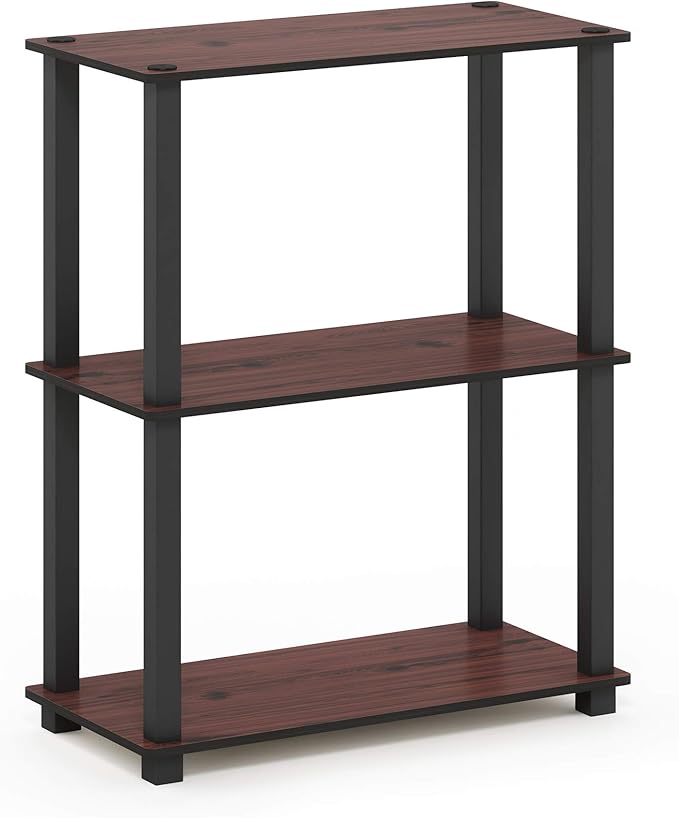 Furinno TURN-S-TUBE Storage Shelves, 3-Tier Book Shelf, Corner Shelf, Toolless Open Shelves, for Organization and Storage, Living Room, Garage, Home Office, Dark Cherry
