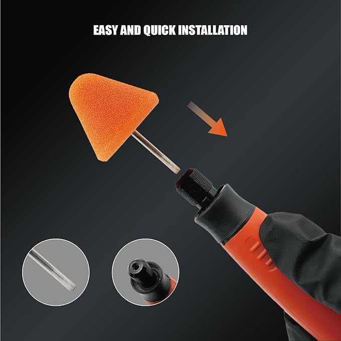 SPTA Orange Cone Heavy Cut Pad with 1/8" Shank, 5Pcs Orange Flexible Shaft Cone Polishing Pad Set,Mini Car Detailing Pads for Small Area for Flexible Shaft & Drill Attachment -PT189-5