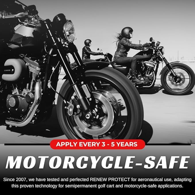 RENEW PROTECT Blak, Semipermanent Rich Black Tire & Trim Treatment, Mid to High Shine, Floor Mat- RV- Golf Cart, Motorcycle-Safe, Acrylic Ceramic-Hybrid Protectant, Wash-Proof, 5 min Dry-Seal 8oz