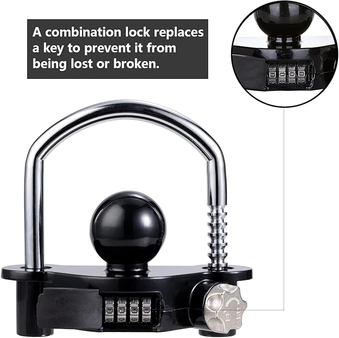 Yellow Trailer Hitch Lock with Combination Lock, fit 1-7/8", 2", 2-5/16" Coupler, Camper Accessories, for Trailer Truck RV SUV Boat (Black)