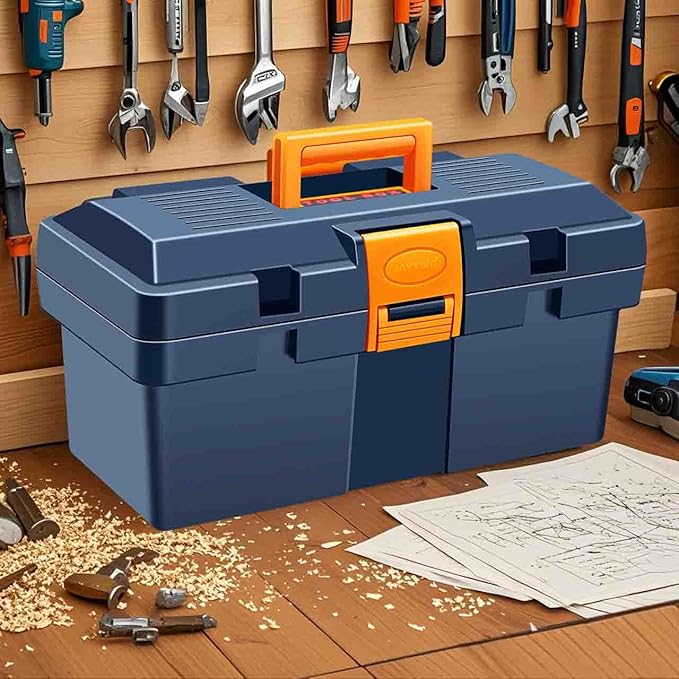 Anyyion 13In Small Tool Box,Lockable Tool Box for Home,Truly Rugged,No Removable Tray(Blue)