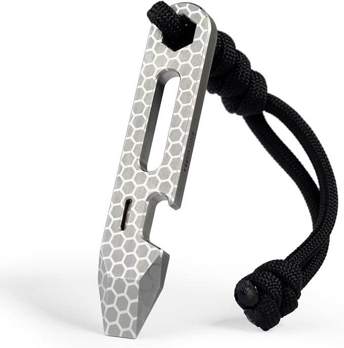 KEEPO LINK Titanium EDC Pry Bar Multitool, 4-in-1 Keychain Prybar Tool with Bottle Opener, Hex Wrench & 5cm Ruler, Ultra-Light Pocket Pry Tool for Everyday Carry & Outdoor, OLT03 (Honeycomb Silver)