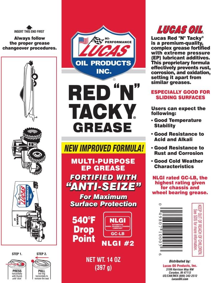 Lucas Oil 10005 Red "N" Tacky Grease - 14 Ounce Cartridge (Pack of 30)