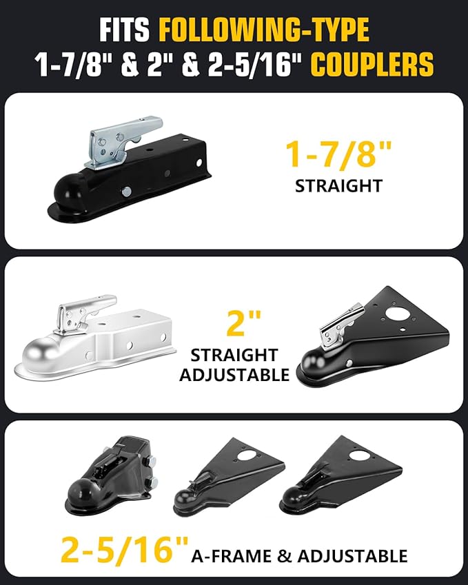Heavy Duty Trailer Hitch Locks: Universal Fit 1-7/8", 2" and 2-5/16" Couplers, Reinforced Solid Steel Tow Lock for Trailer Tongue, Anti Theft Coupler Lock for RV, Cargo, Boat, Camper, Utility (Yellow)