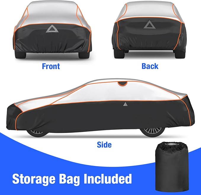 Favoto Hail Protector Car Cover - Sedan Cover Padded Snow Rain Hail Protection for Automobiles Outdoor Heavy Duty with Reflective Stripes Full Car Cover Fits Sedan up to 193"