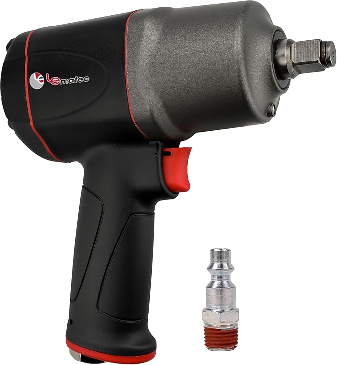 LE LEMATEC 1/2" Impact Wrench - High Torque 1000 ft-lbs, Twin Hammer Pneumatic Impact Gun, Lightweight Aluminum Housing, 8500 RPM for Auto Repair & Tire Shops - LE-IWT-R102