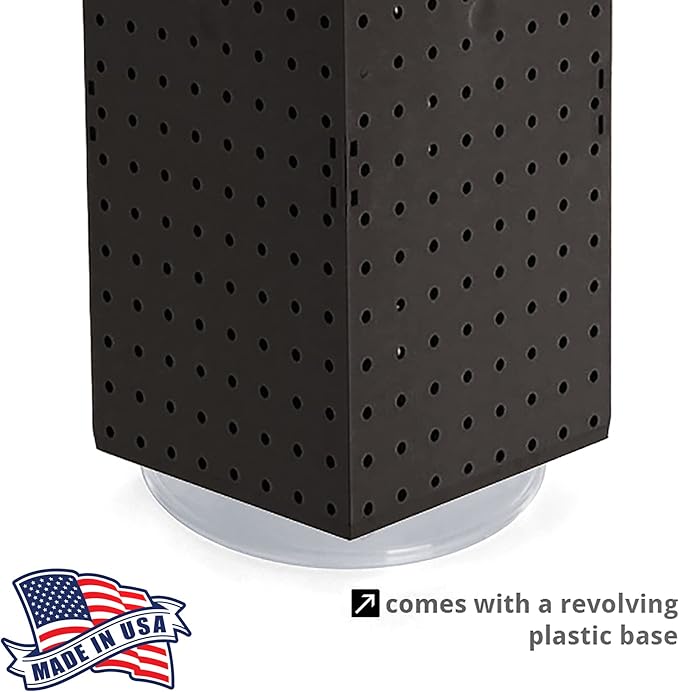 Azar Displays 703385-BLK-4B24, Four-Sided Revolving 8"W x 20"H Pegboard Counter Display w/ 24 Hooks- 4” Length, Black
