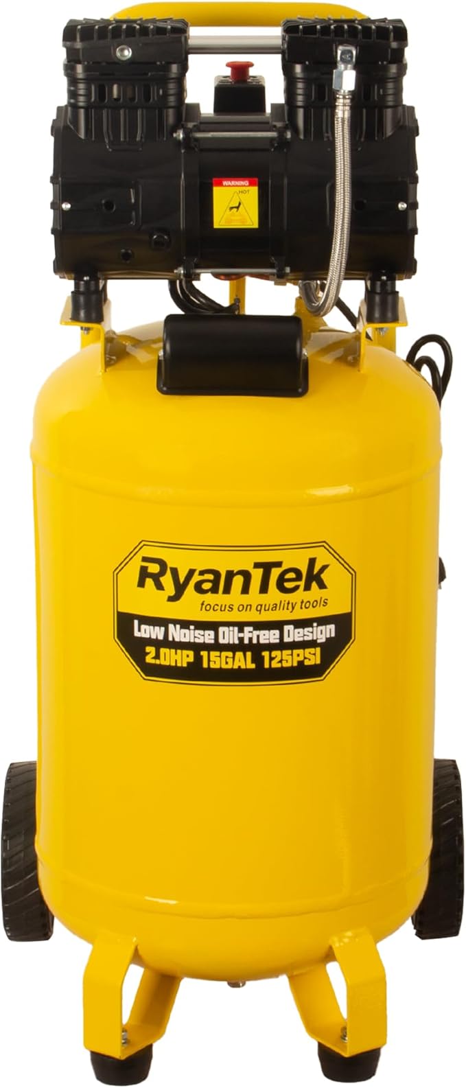 15-Gallon Air Compressor,2HP,Vertical Tank, 4.5CFM@90PSI,Quiet 66dB Twin Cylinder, Oil-Free, for Inflation, Nail Guns,Auto Repair, Painting, Woodworking and Home Use(Maximum Pressure 125 PSI)
