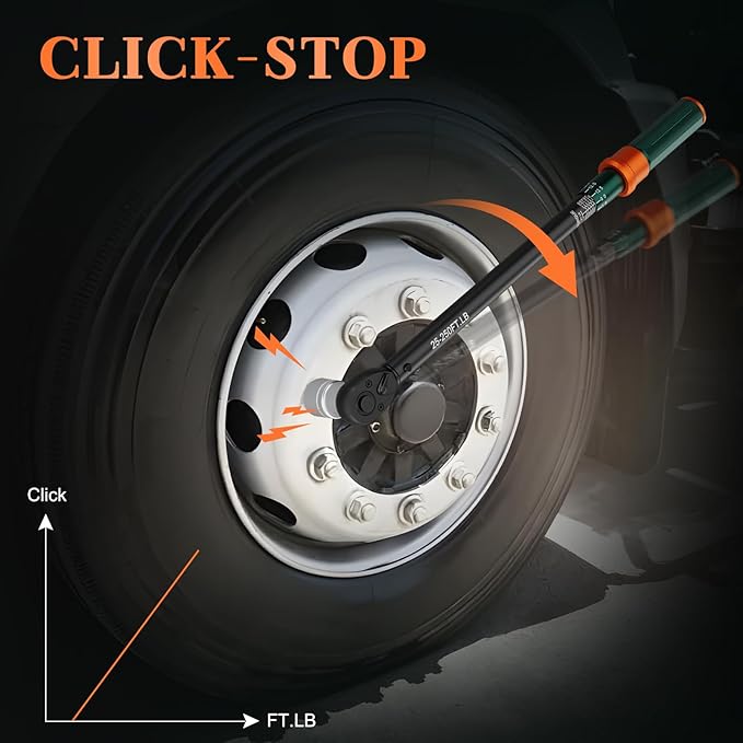 1/2 Drive Torque Wrench, 25-250 Ft-lb, ±3% High Accuracy Click Torque Wrench with 72-Tooth Dual-Direction Head for Tire Change, Lug Nuts, Automotive and Heavy Equipment Maintenance