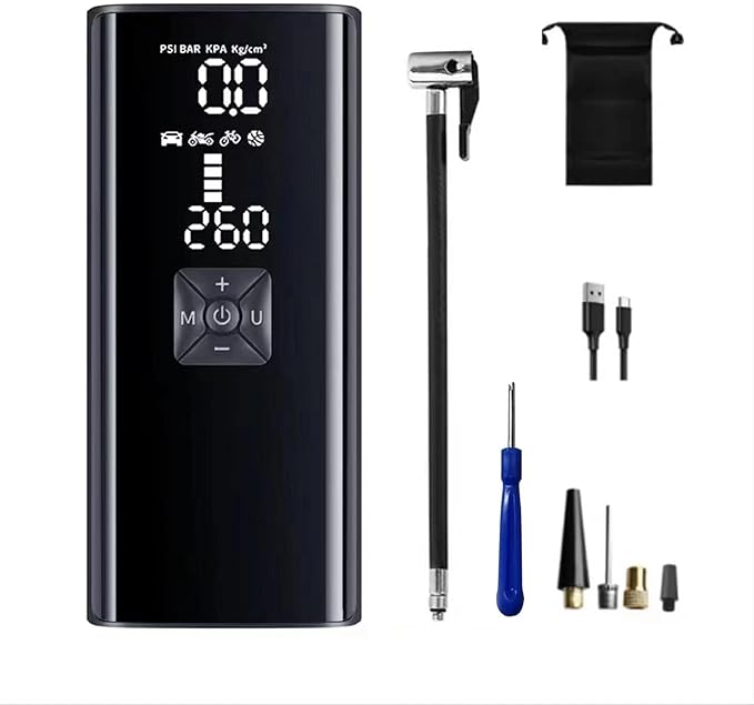 Portable Air Compressor. Tire Inflator,150PSI Car tire Cordless Inflator Pump, Intelligent Charging, SOS Warning, Emergency Lighting. Suitable for Car, Bicycle, Motorcycle, Ball.