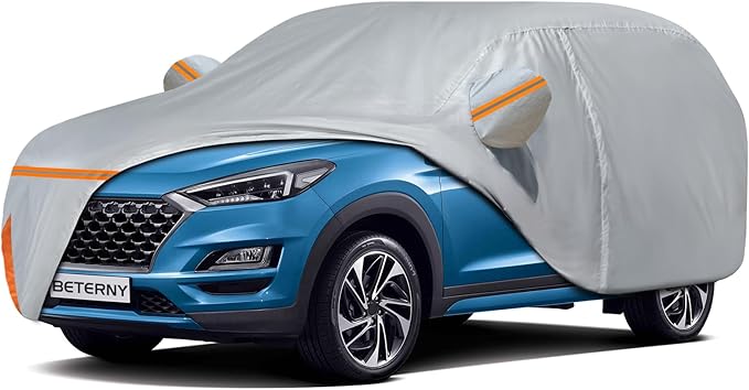 Car Cover for 2020-2025 Hyundai Tucson LWB, Waterproof Custom-fit All Weather Sun Rain UV Snow Dust Protection Windproof Outdoor Tucson Full Car Cover with Door Zipper & Cotton Lining-Gray