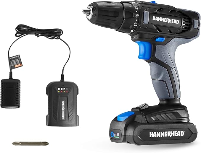 Hammerhead 20V 2-Speed Cordless Drill Driver Kit with 1.5Ah Battery and Charger - HCDD201