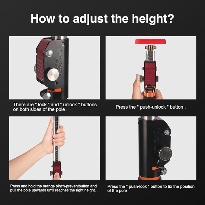 MOETER Adjustable Support Pole, 2 Pack Cabinet Jack Support Pole, 23.6 to 39.4 Inches 3rd Hand Support System, Premium Steel Cabinet Lift Jack, 132 LB Capacity for Cabinet, Cargo Bars, Drywall