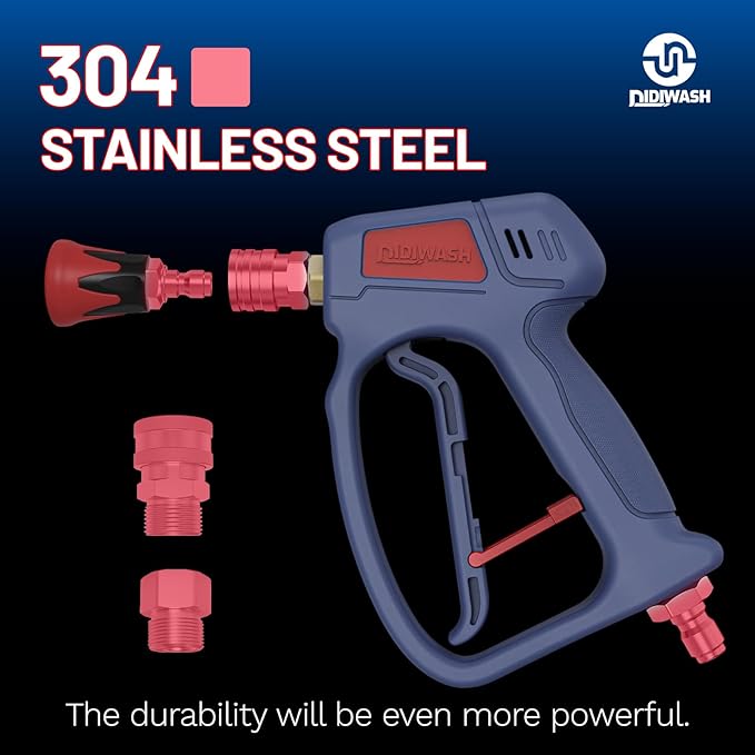 Swivel Pressure Washer Gun with Smoooth Rotate 3/8" Plug,4500PSI Short Power Washer Gun with 1/4" Socket Adapted to Foam Cannon,Pressure Washer Handle Include Spray Nozzle Hose Connector