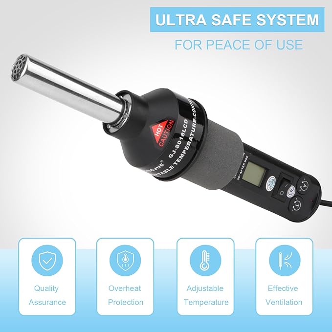 Rongon Heat Gun for Shrink Tubing, Hot Air Rework Station, 110V 200W LCD Heating Soldering Hot Air Gun, Adjustable Heatgun for Crafts, Shrink Wrap, Electronics, Resin, Wire