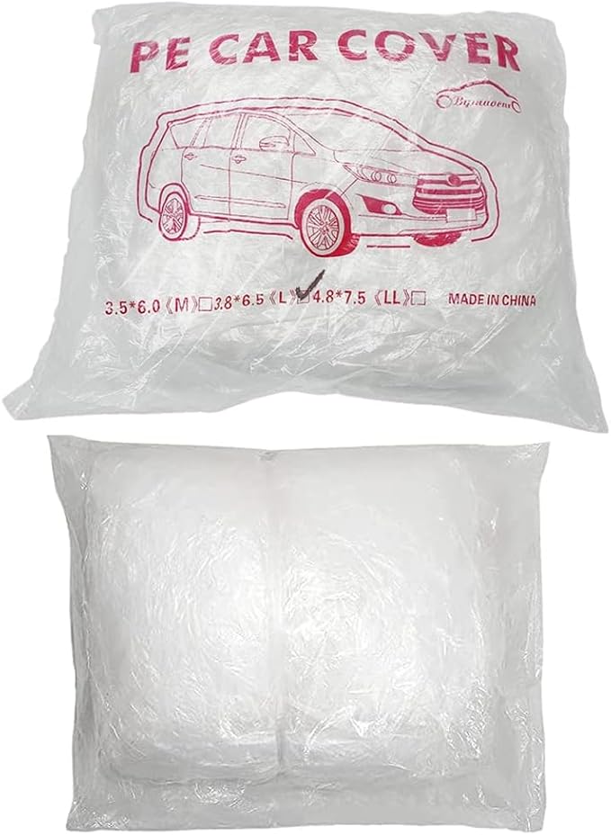 4 Packs Disposable Car Cover Clear Plastic Car Cover Universal Rain Dust Garage Cover with Elastic Band Medium (12 ft x 22 ft)