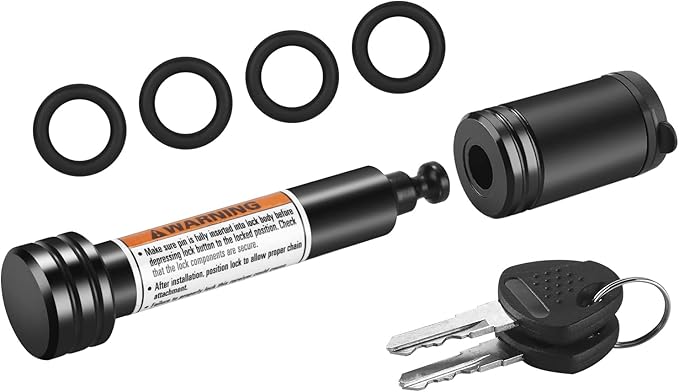 METOWARE Trailer Hitch Lock - 5/8" Dia Locking Hitch Pin, Anti-Theft Trailer Receiver Lock, Fits 2" Receiver Tubes, Class III & IV Hitch Receivers, Black (1 Pack)
