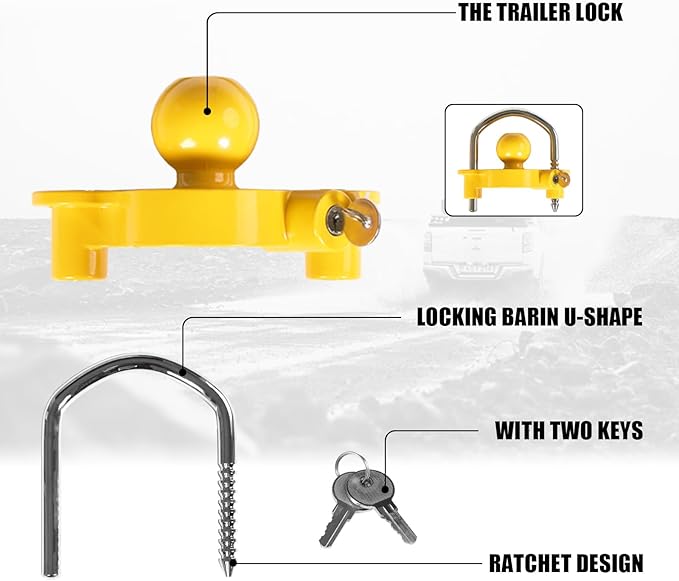 TCE ATRCLL001U Torin Lightweight Coupler Lock: Adjustable Trailer Ball Hitch Lock Storage Security, Heavy-Duty Steel and Aluminium, Yellow and Chrome